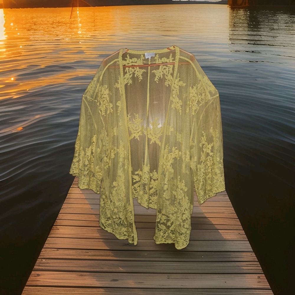 Entro lace kimono duster cardigan floral embroidery  wide half-length sleeve 2X
